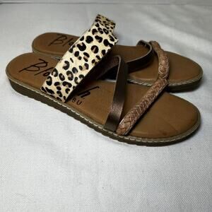 Blowfish Sandals Size 8.5 Otsi Strappy Braided Tan Brown Faux Cow Hair Leather